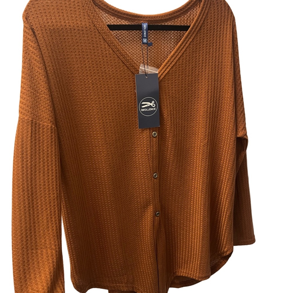Wollence Women's Button-Front Waffle Knit Top - Rust